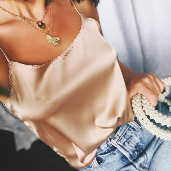 Tops - Last 1✨🆕Zooey Taupe Satin Cami Tank Top
